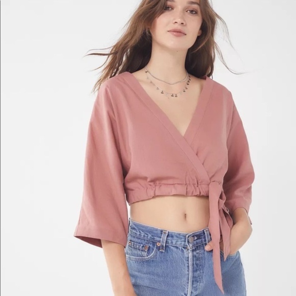 Urban Outfitters Linen Wrap Pink Kimmy Crop Top